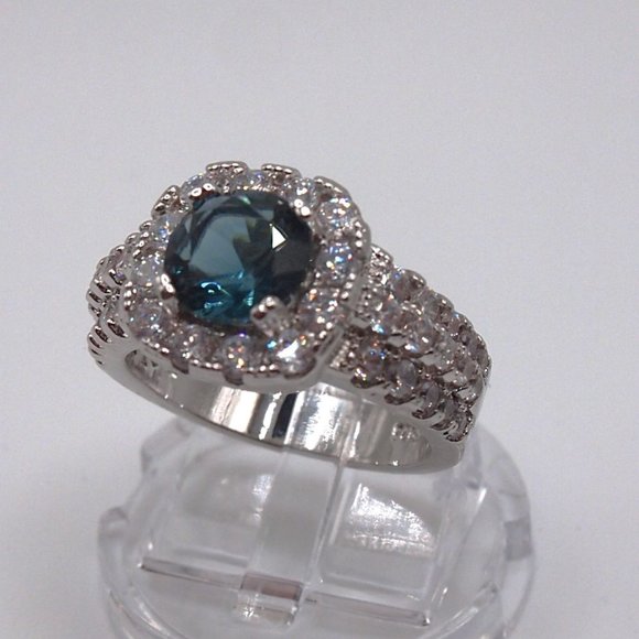 Stunning  2.5ctw Blue Sapphire / Diamond Halo Bridal Ring 925 Sterling Silver - Picture 7 of 16